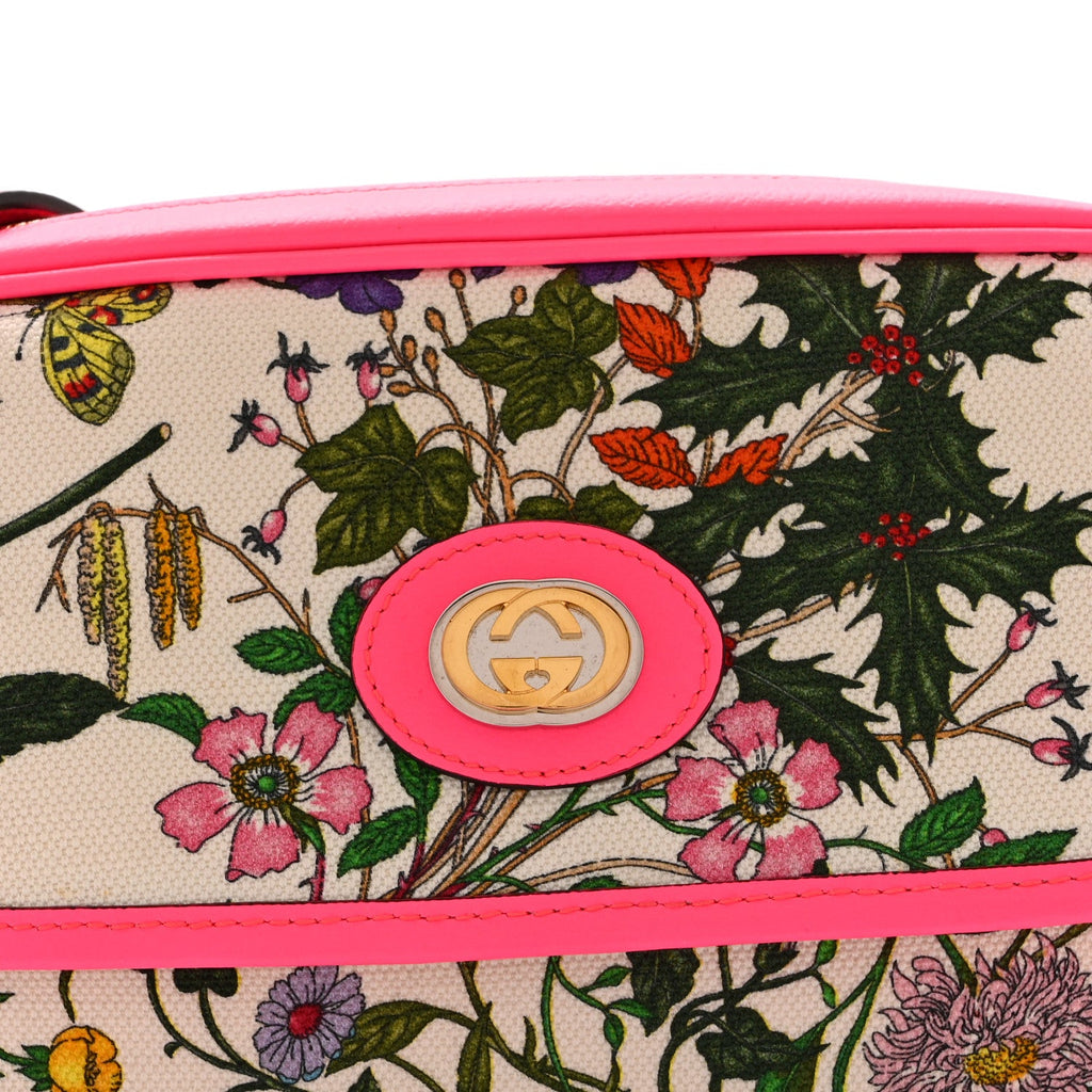 Canvas Flora Floral Shoulder Bag White Fuchsia Fluo
