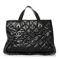 Crumpled Grained Calfskin Quilted CC Crave Tote Black