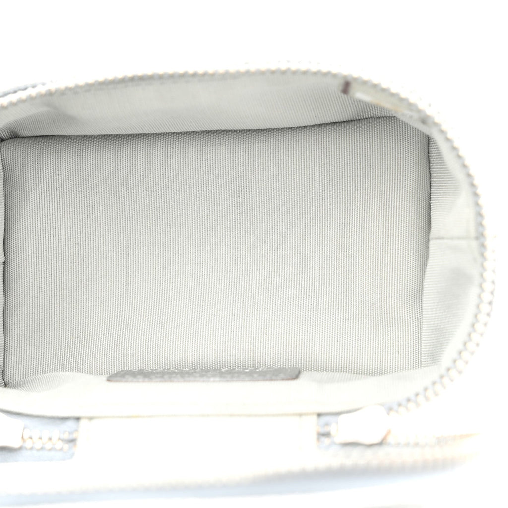 Metallic Caviar Quilted Mini Top Handle Vanity With Chain Silver
