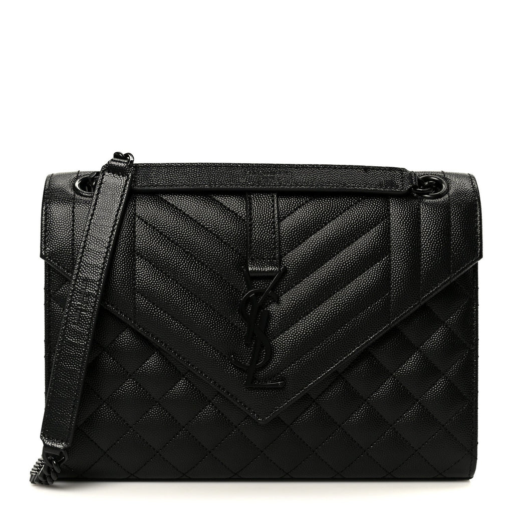 Grain De Poudre Textured Mixed Matelasse Triquilt Medium Monogram Monochrome Satchel Black