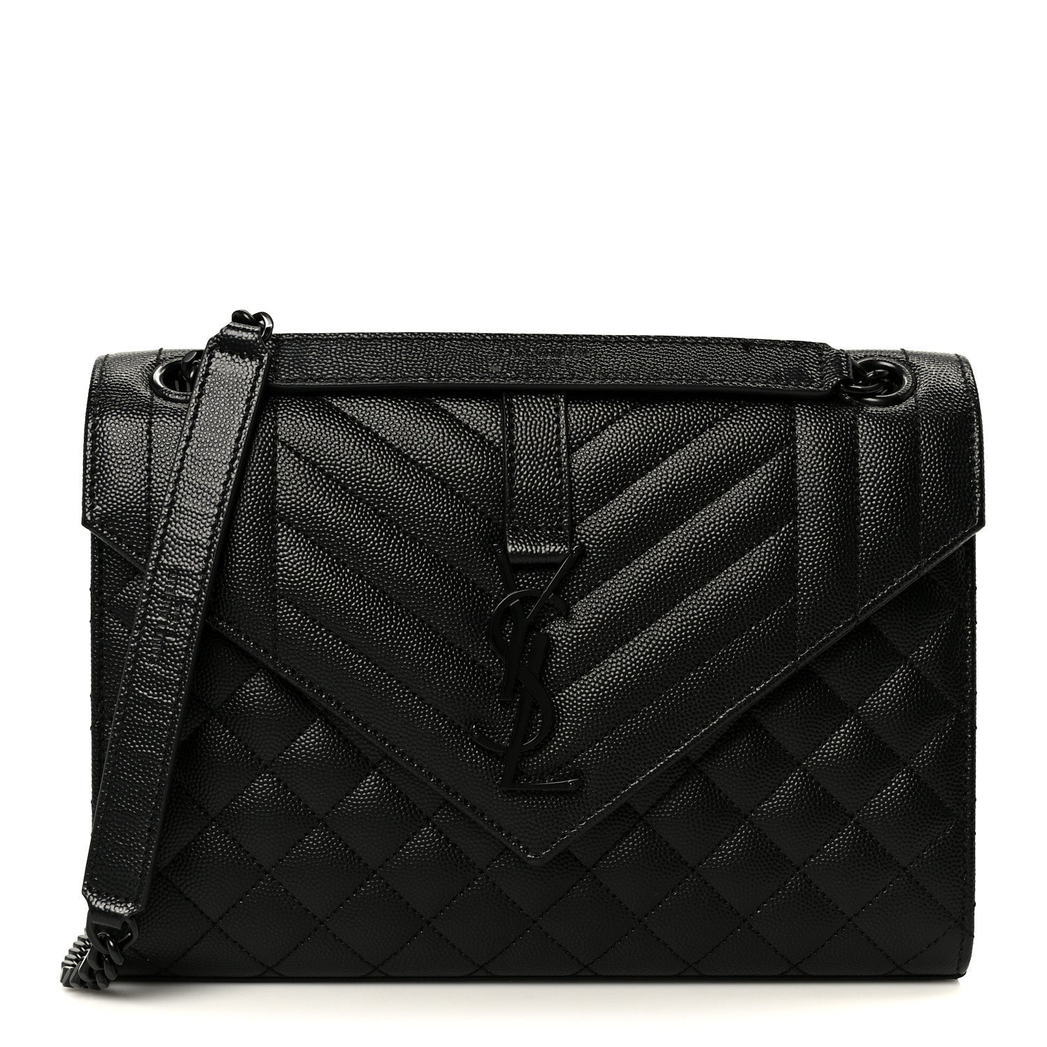 Grain De Poudre Textured Mixed Matelasse Triquilt Medium Monogram Monochrome Satchel Black