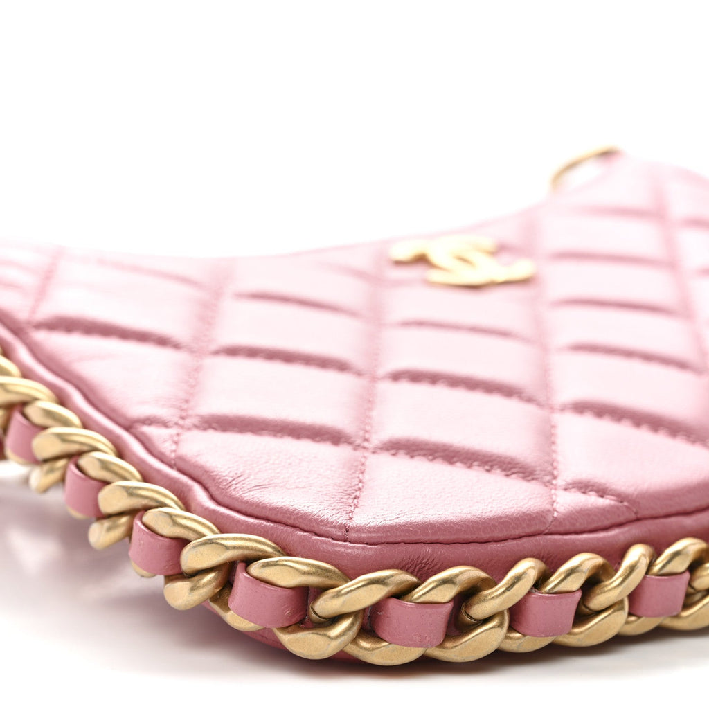 Lambskin Quilted Chain Around Top Handle Mini Bag Pink