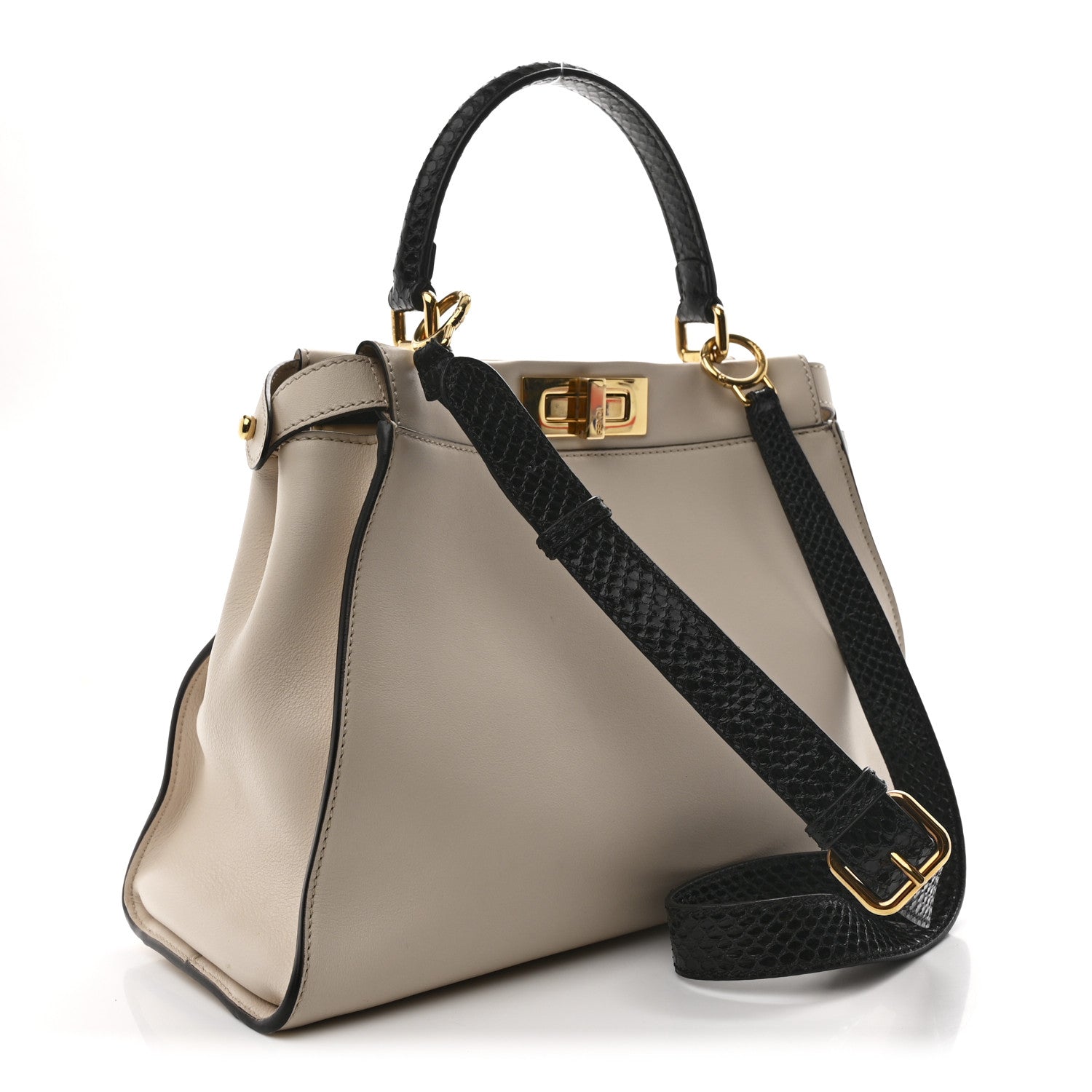 Vitello Seta Snakeskin Monster Eyes Medium Peekaboo Iconic Satchel  Amido Sand Black