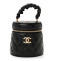 Lambskin Quilted Ruched Handle Vanity Case Black