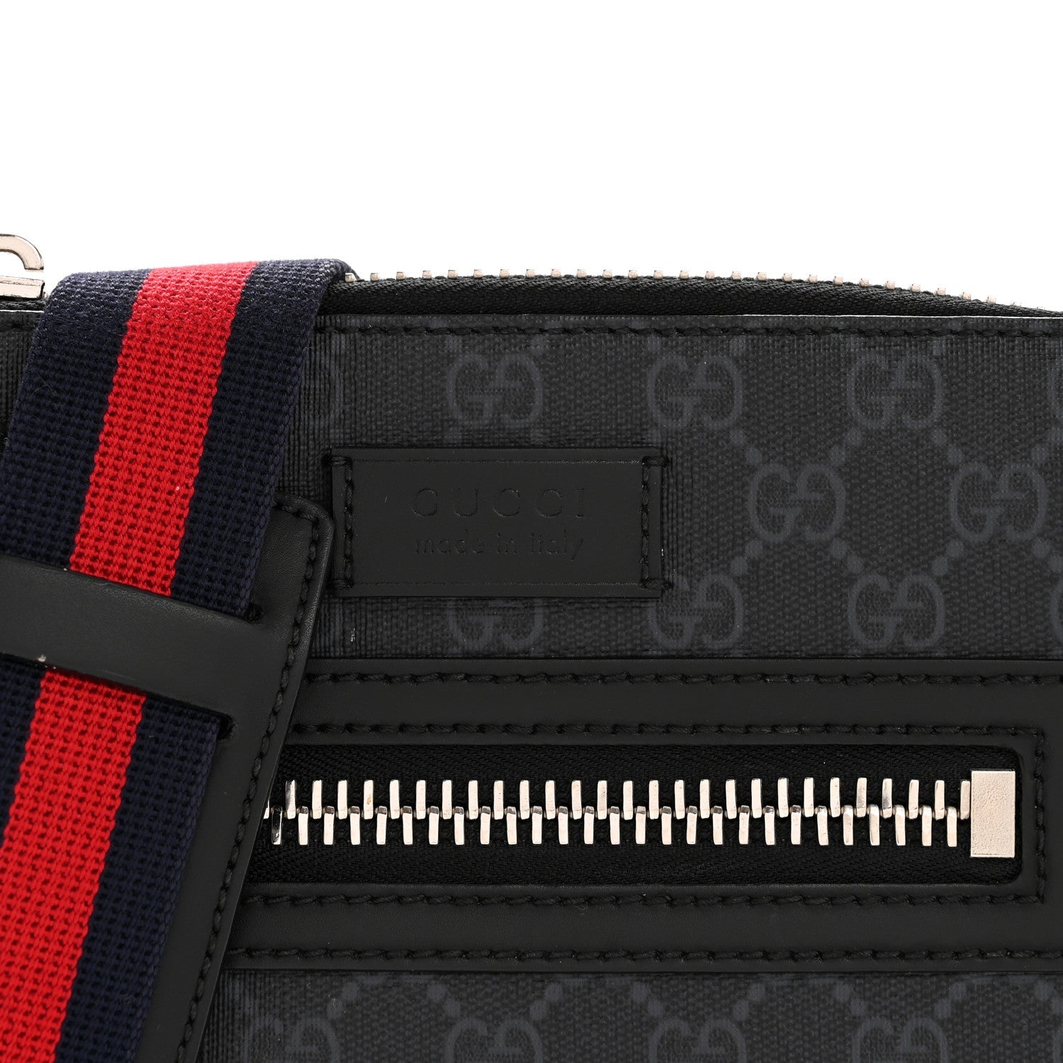GG Supreme Monogram Web Small Flat Messenger Bag Black Grey
