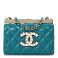 Lambskin Quilted Pearl CC Vanity Case Turquoise