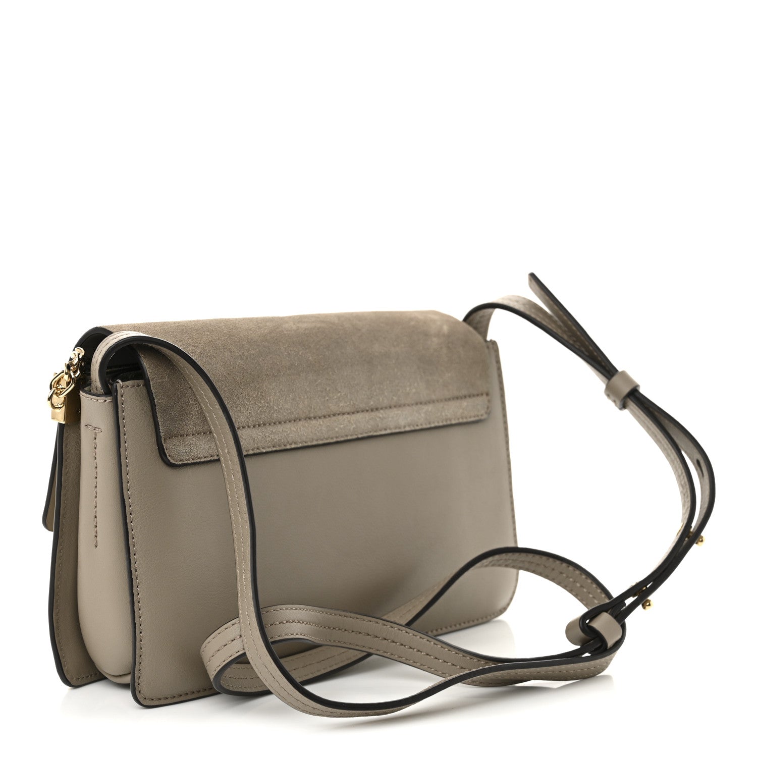 Suede Calfskin Small Faye Shoulder Bag Motty Grey