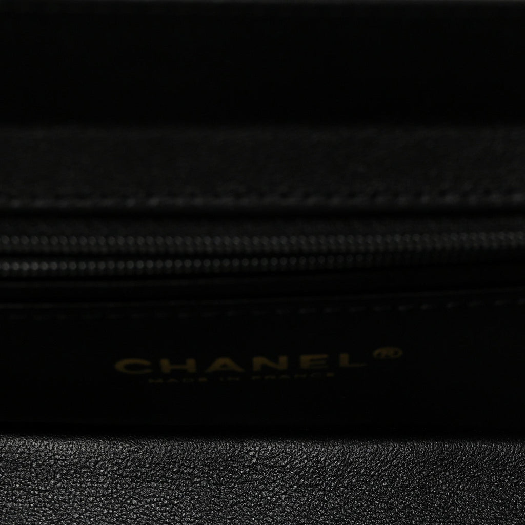 Shiny Calfskin Quilted Top Handle Box Bag Black