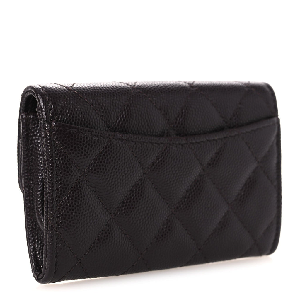 Caviar Quilted Flap  Holder Wallet Burgundy