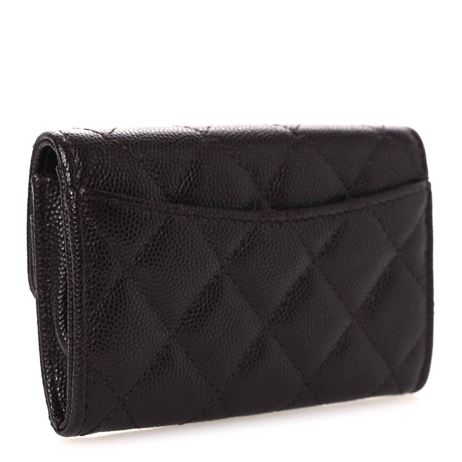 Caviar Quilted Flap  Holder Wallet Burgundy