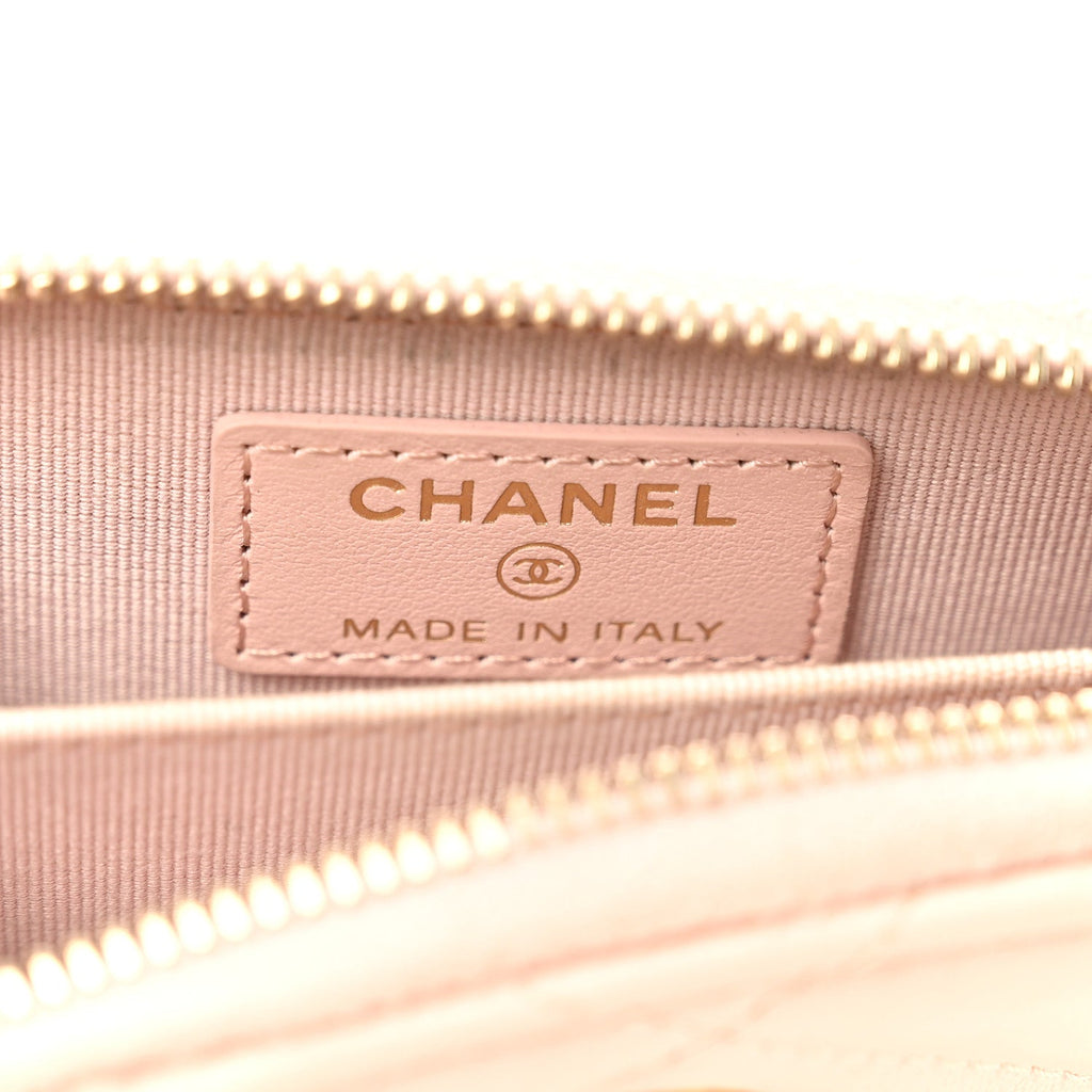 Lambskin Quilted Chanel 19 Vertical Zip  Holder Wallet Light Pink
