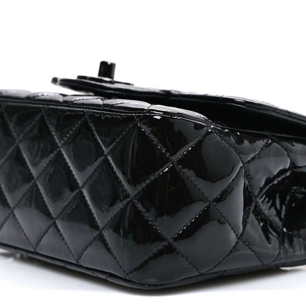 Patent Calfskin Quilted Mini Square Flap So Black
