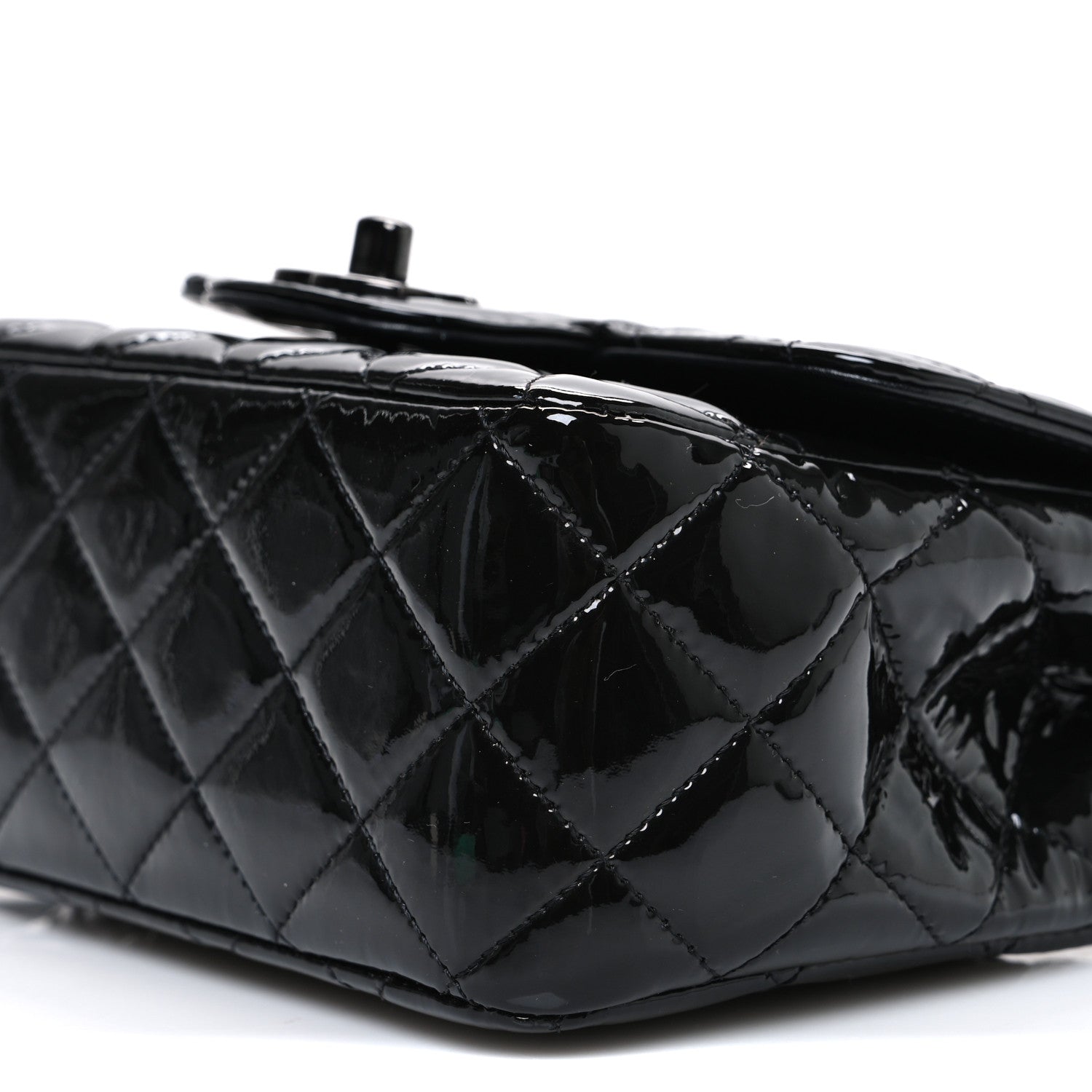 Patent Calfskin Quilted Mini Square Flap So Black