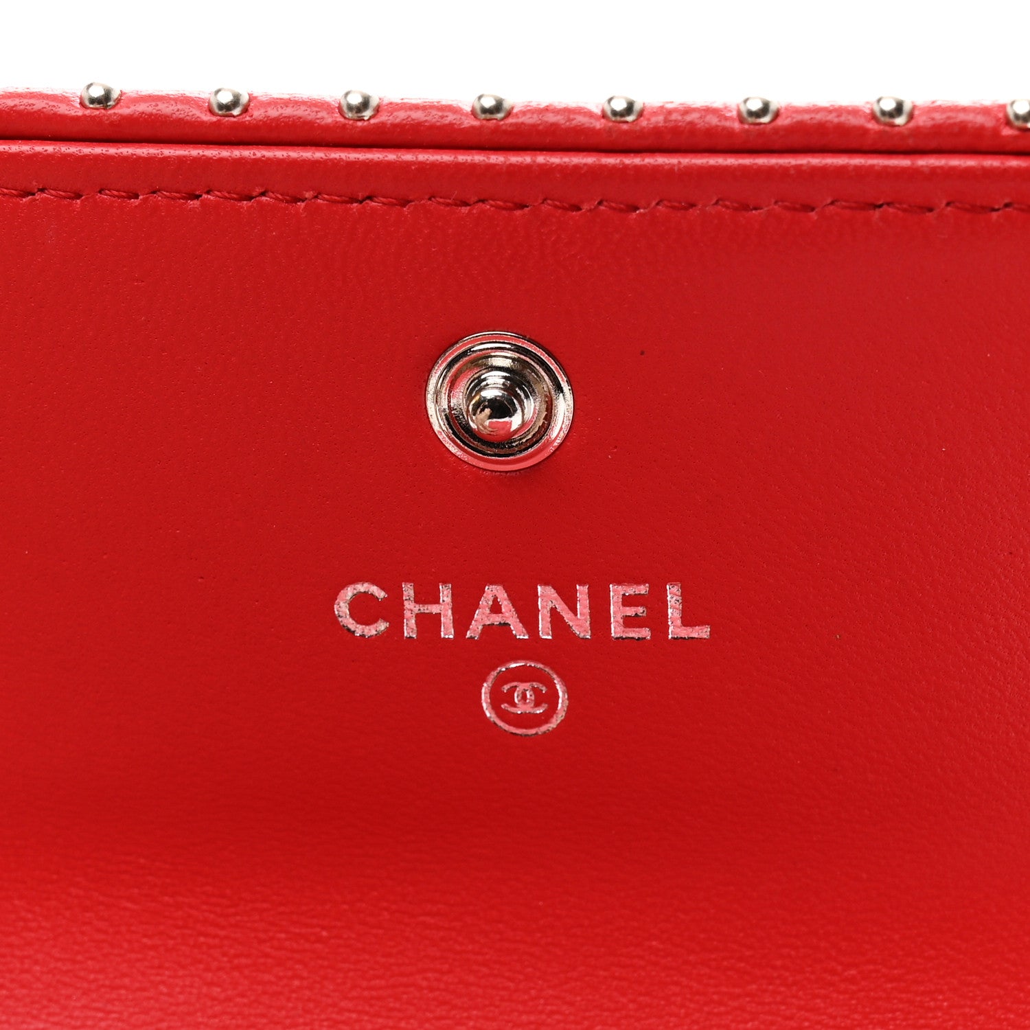 Lambskin Chevron Quilted Studded Compact Flap Wallet Red