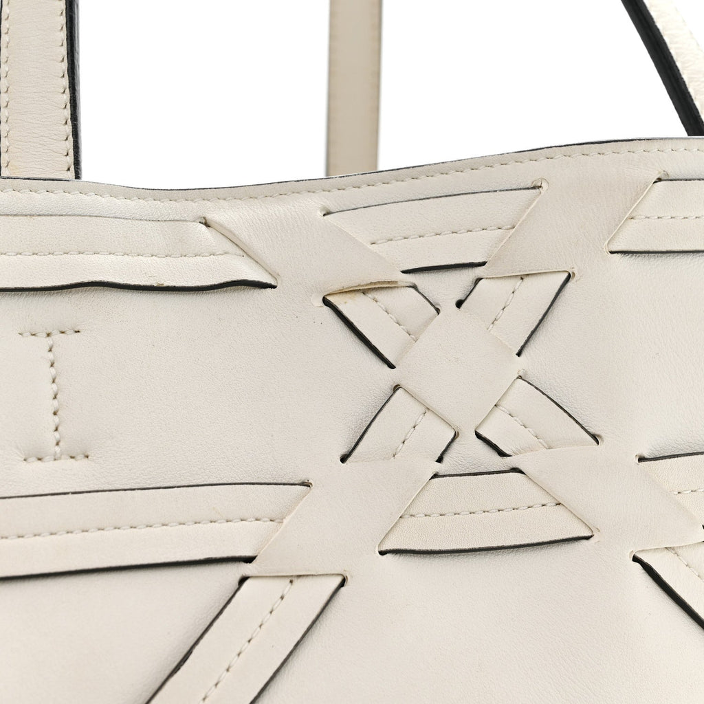 Calfskin Woven Giant Cannage Connect Tote White