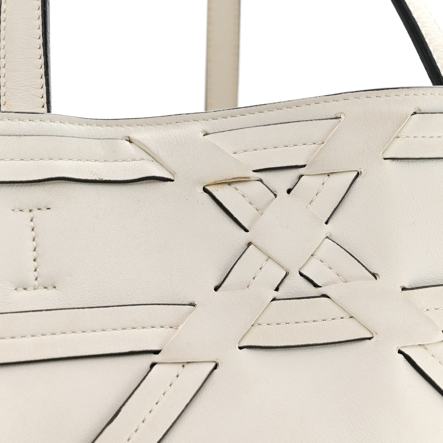 Calfskin Woven Giant Cannage Connect Tote White