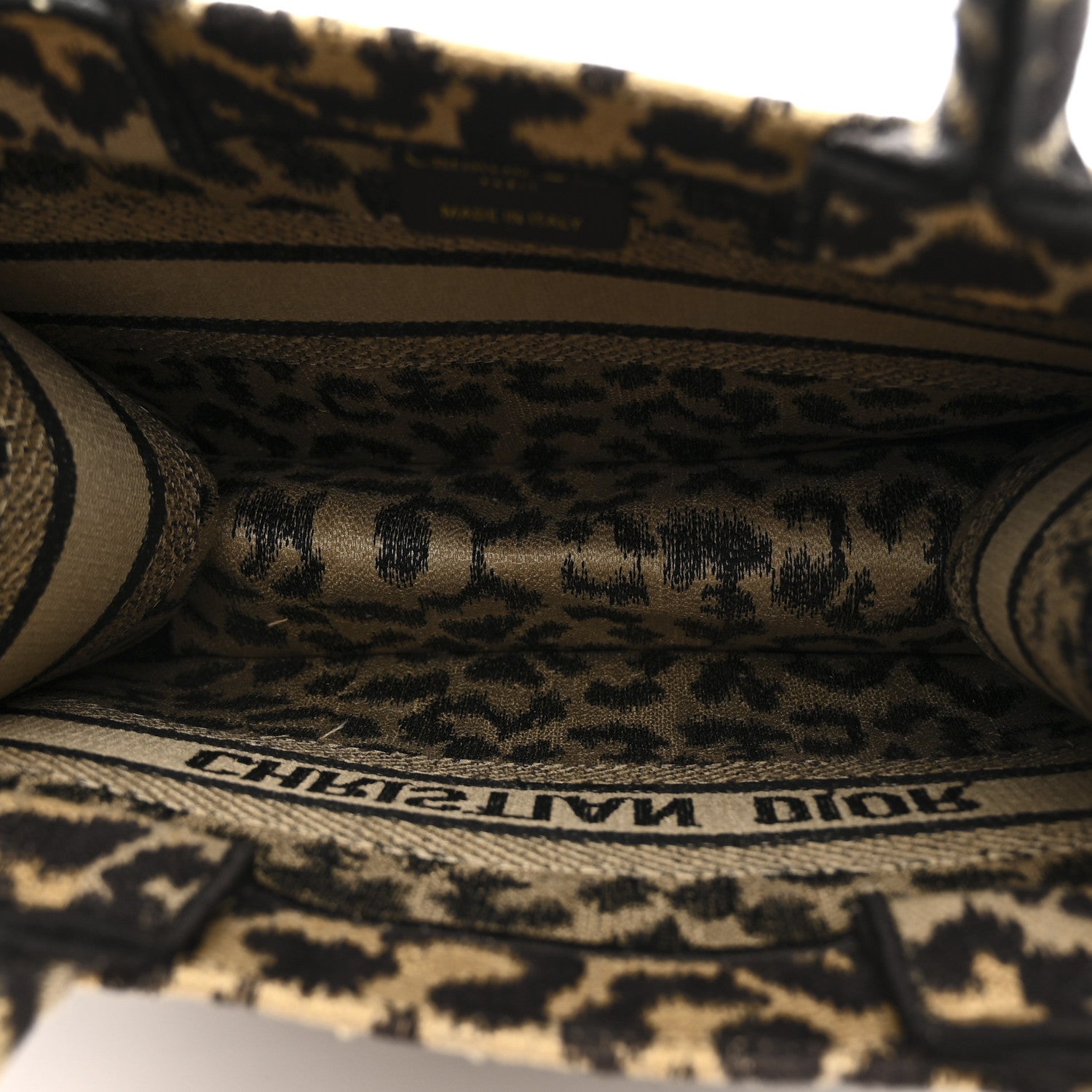 Canvas Mizza Embroidered Small Leopard Book Tote Beige