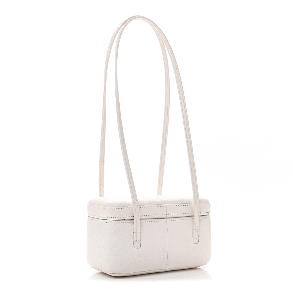 Shiny Caviar Preppy Coco Long Vanity With Strap White