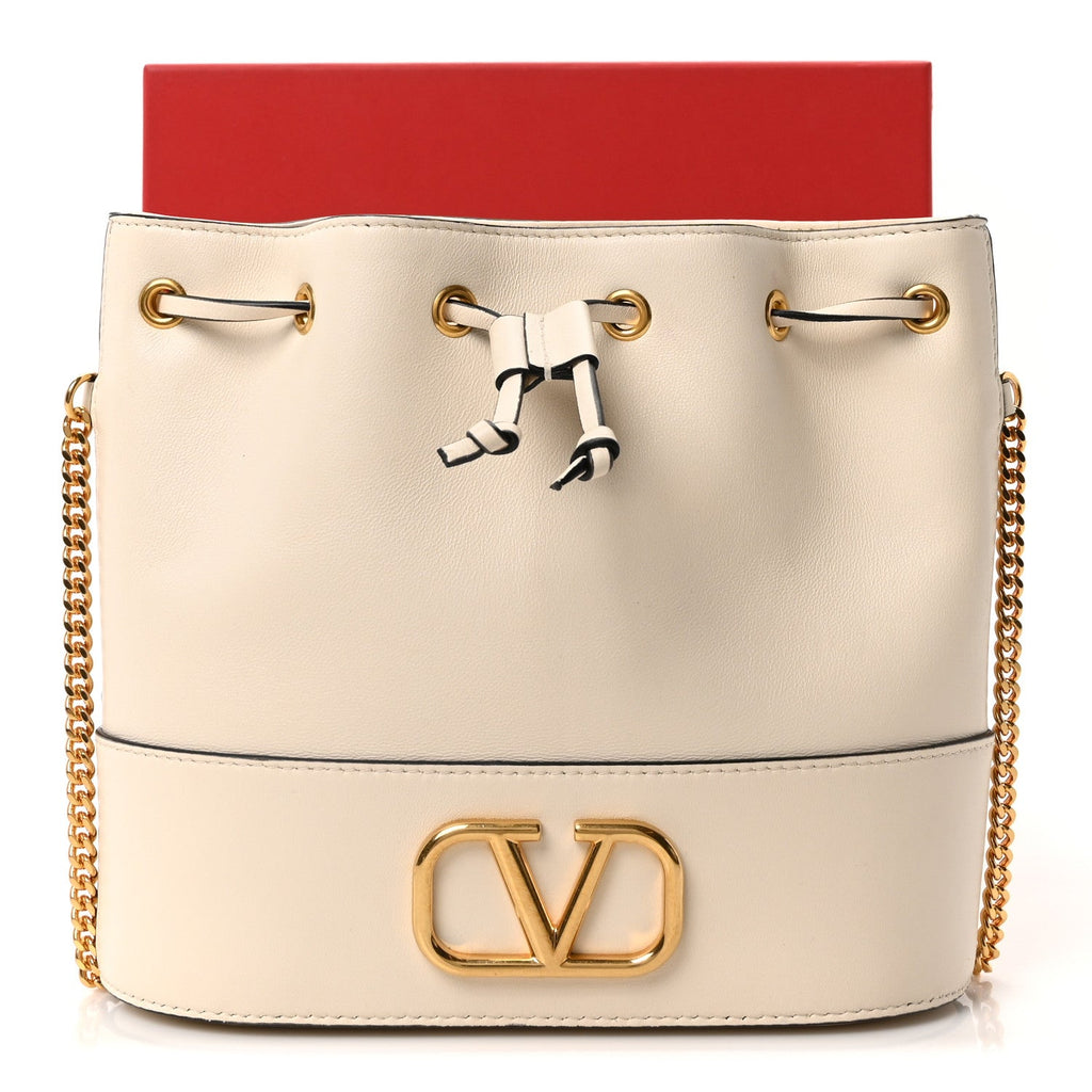 Nappa Mini VLogo Signature Chain Bucket Bag Light Ivory