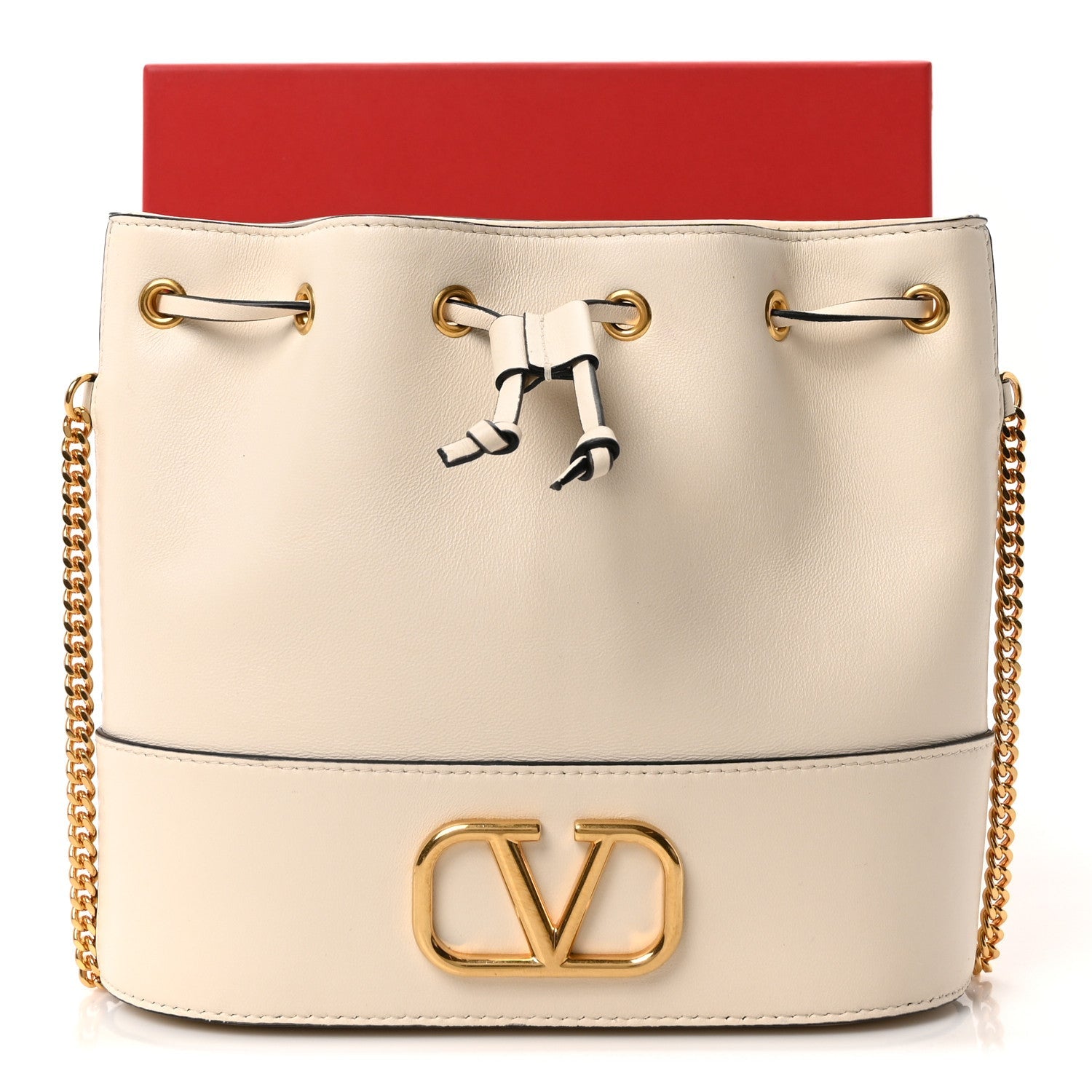 Nappa Mini VLogo Signature Chain Bucket Bag Light Ivory