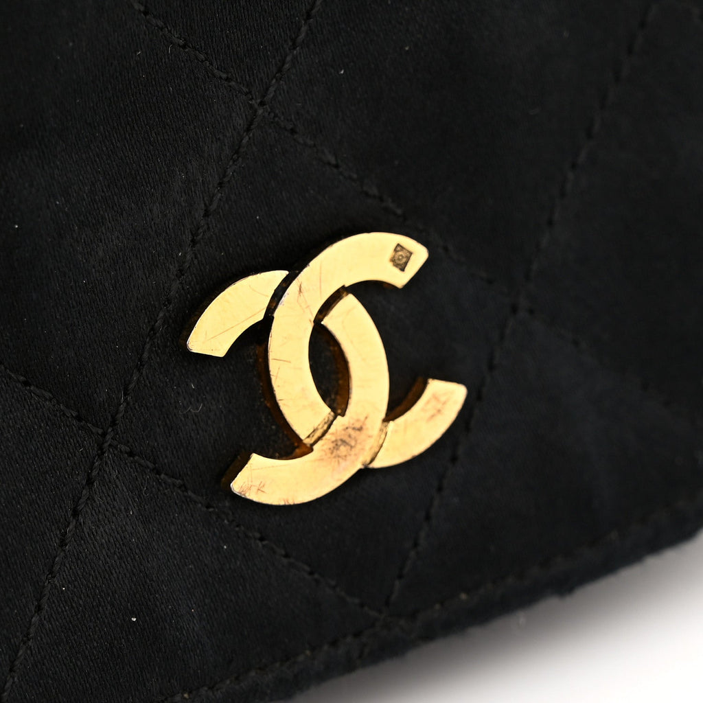 Satin Quilted Half Moon Flap Black