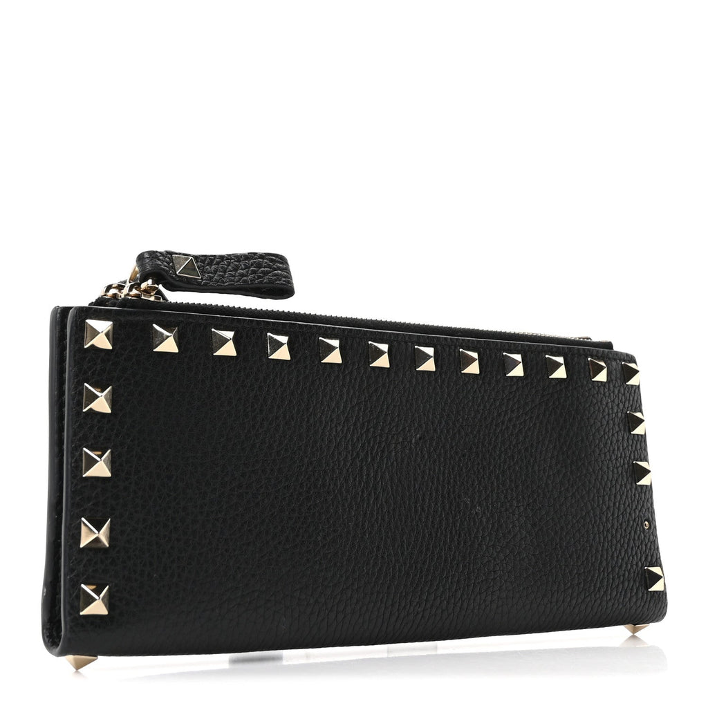 Pebbled Calfskin Rockstud Continental Wallet Black