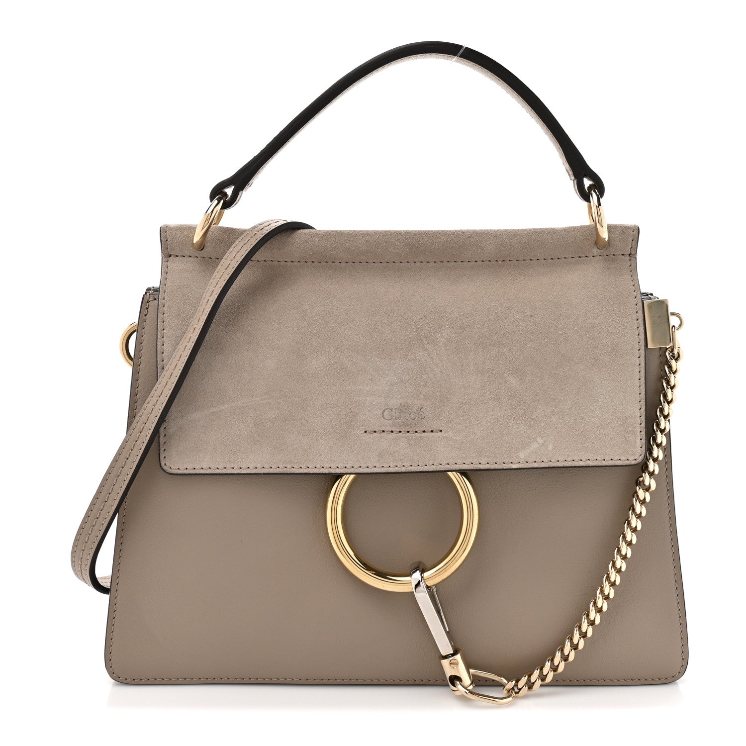 Suede Calfskin Small Faye Top Handle Bag Motty Grey