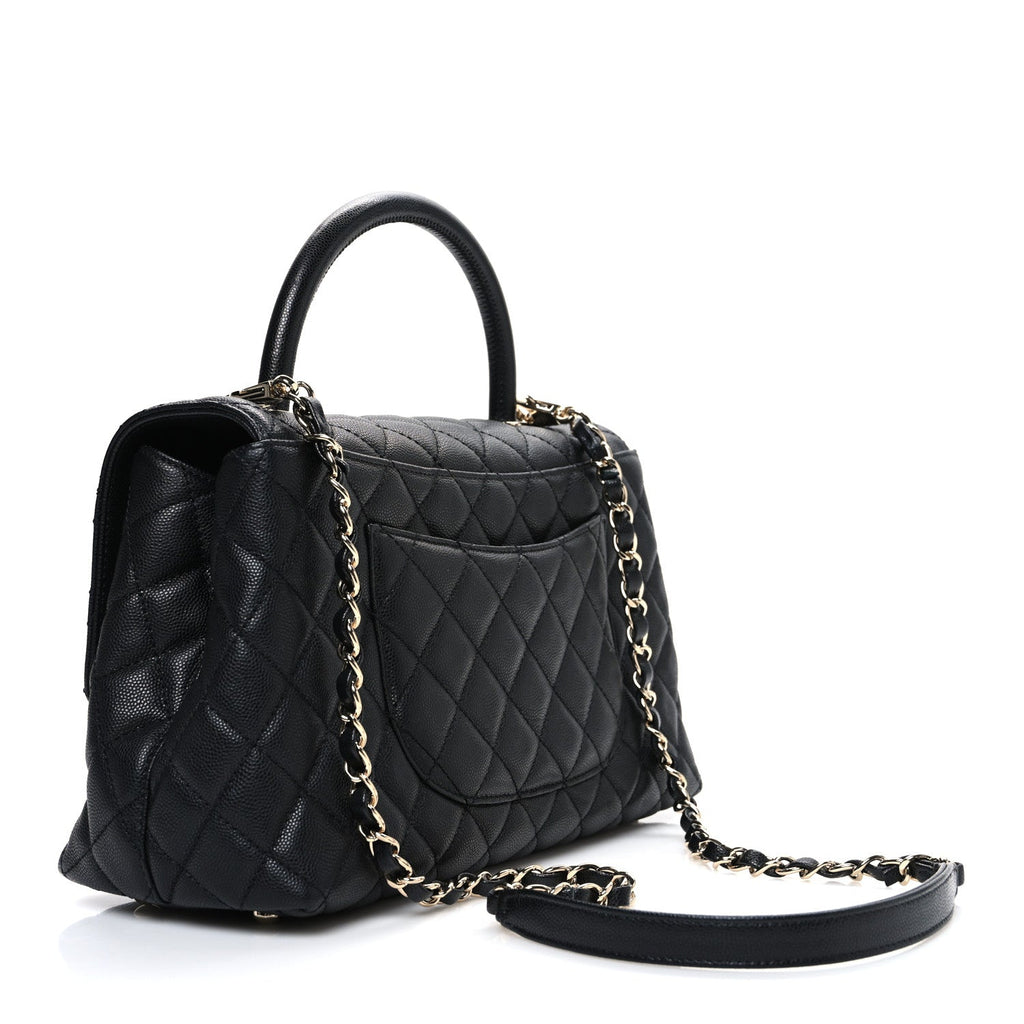 Caviar Quilted Small Coco Handle Flap Black