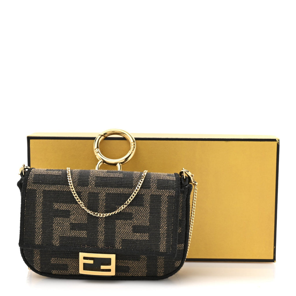 Glazed Fabric FF 1974 Nano Baguette Charm Mogano Panna