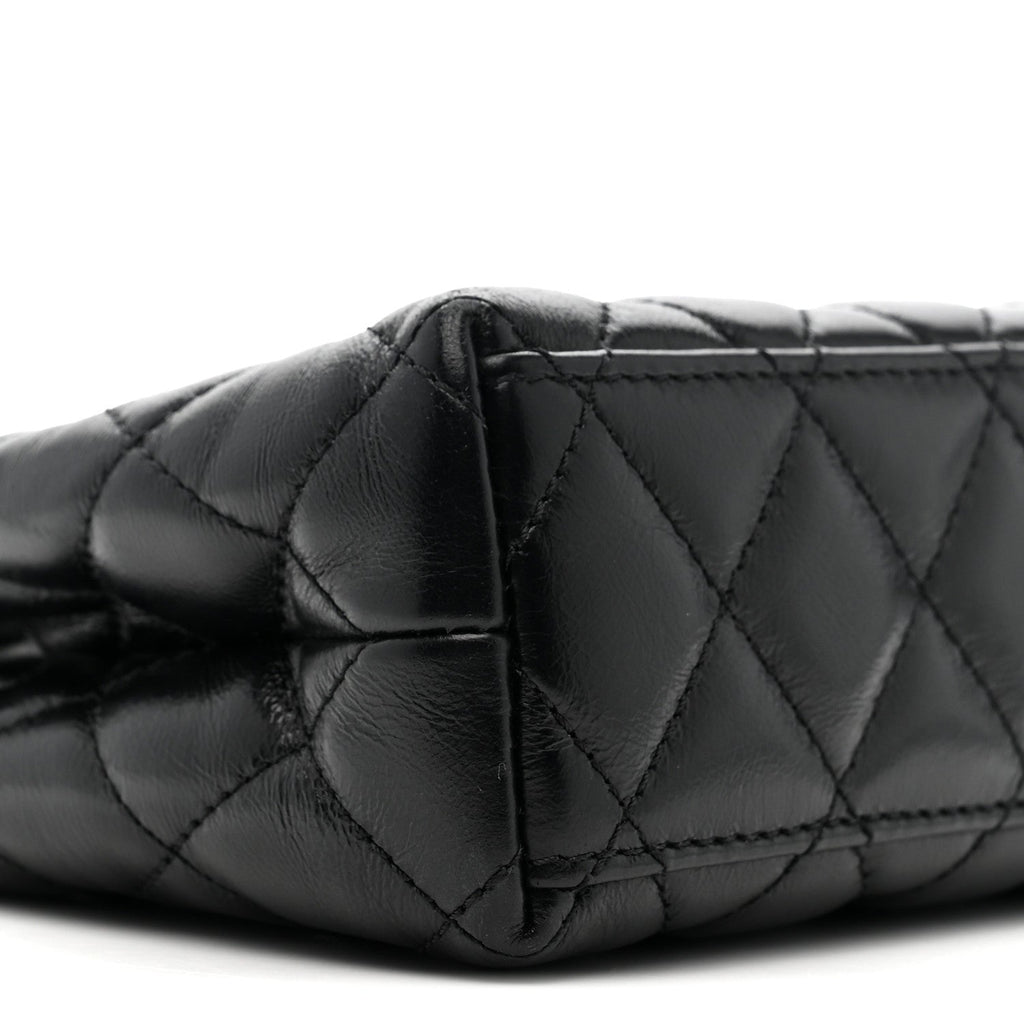 Shiny Aged Calfskin Quilted Nano Kelly Shopper Black