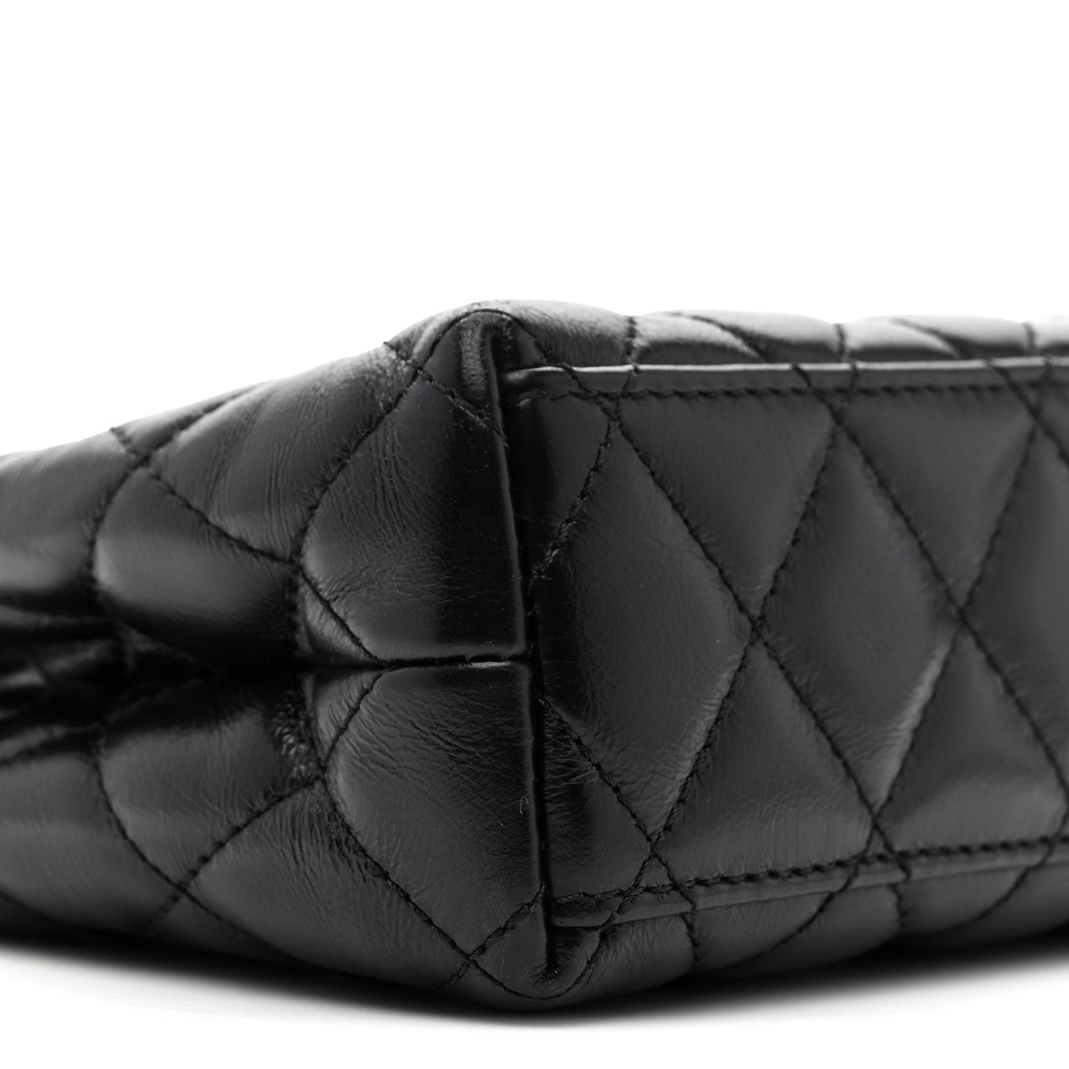 Shiny Aged Calfskin Quilted Nano Kelly Shopper Black
