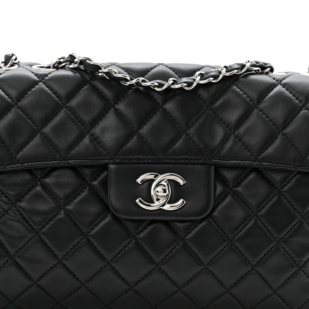 Lambskin Quilted Jumbo Chanel by 4 Flap Black