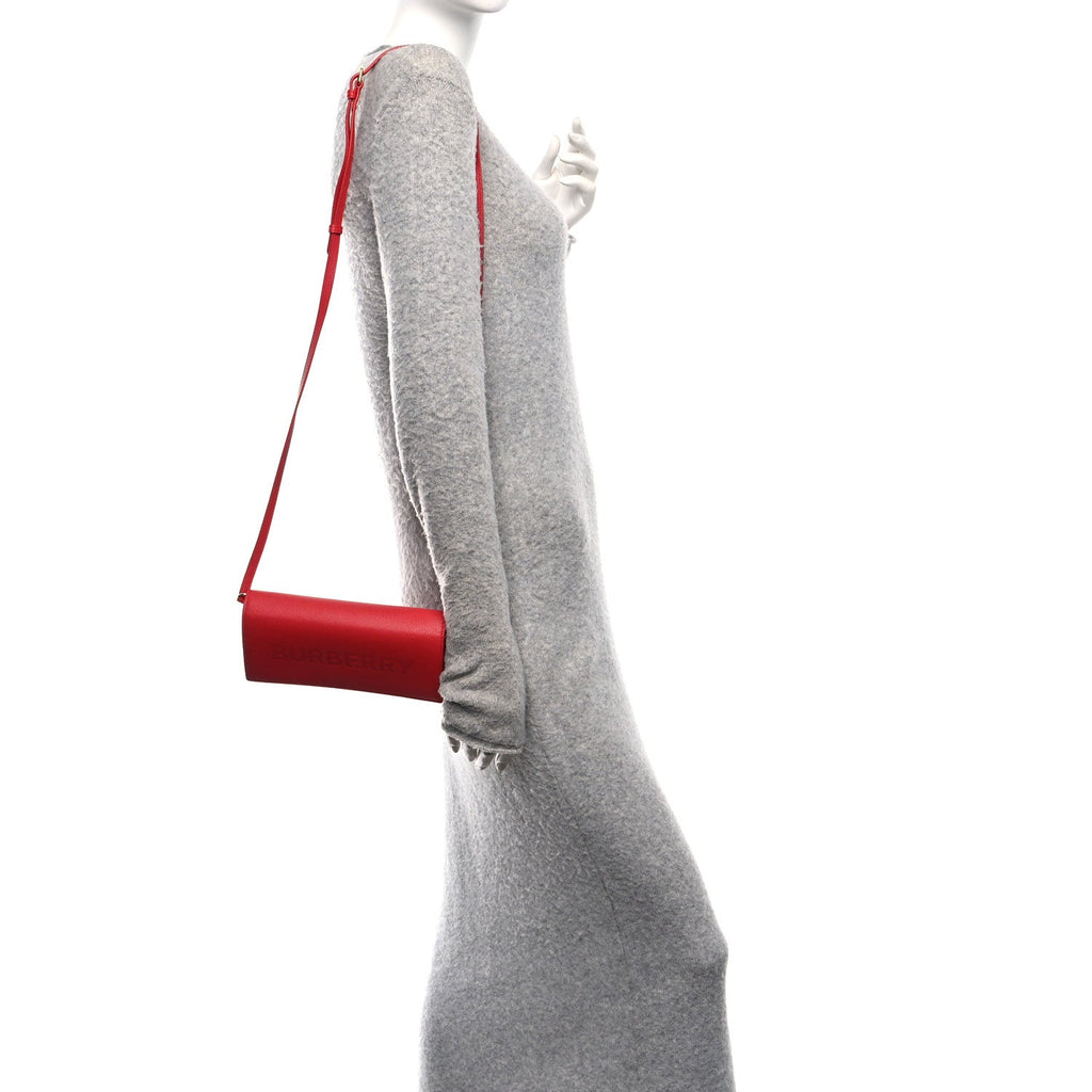 Grainy Calfskin Logo Henley Wallet On Chain Red