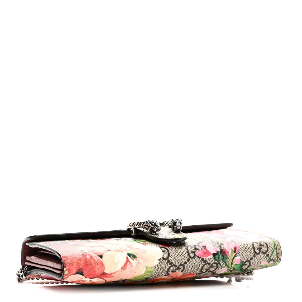 GG Supreme Monogram Blooms Dionysus Chain Clutch Wallet Beige Multicolor Dry Rose
