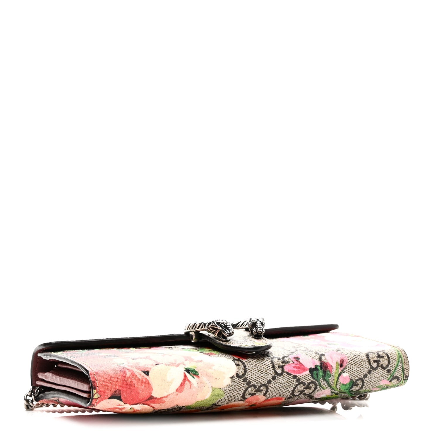GG Supreme Monogram Blooms Dionysus Chain Clutch Wallet Beige Multicolor Dry Rose