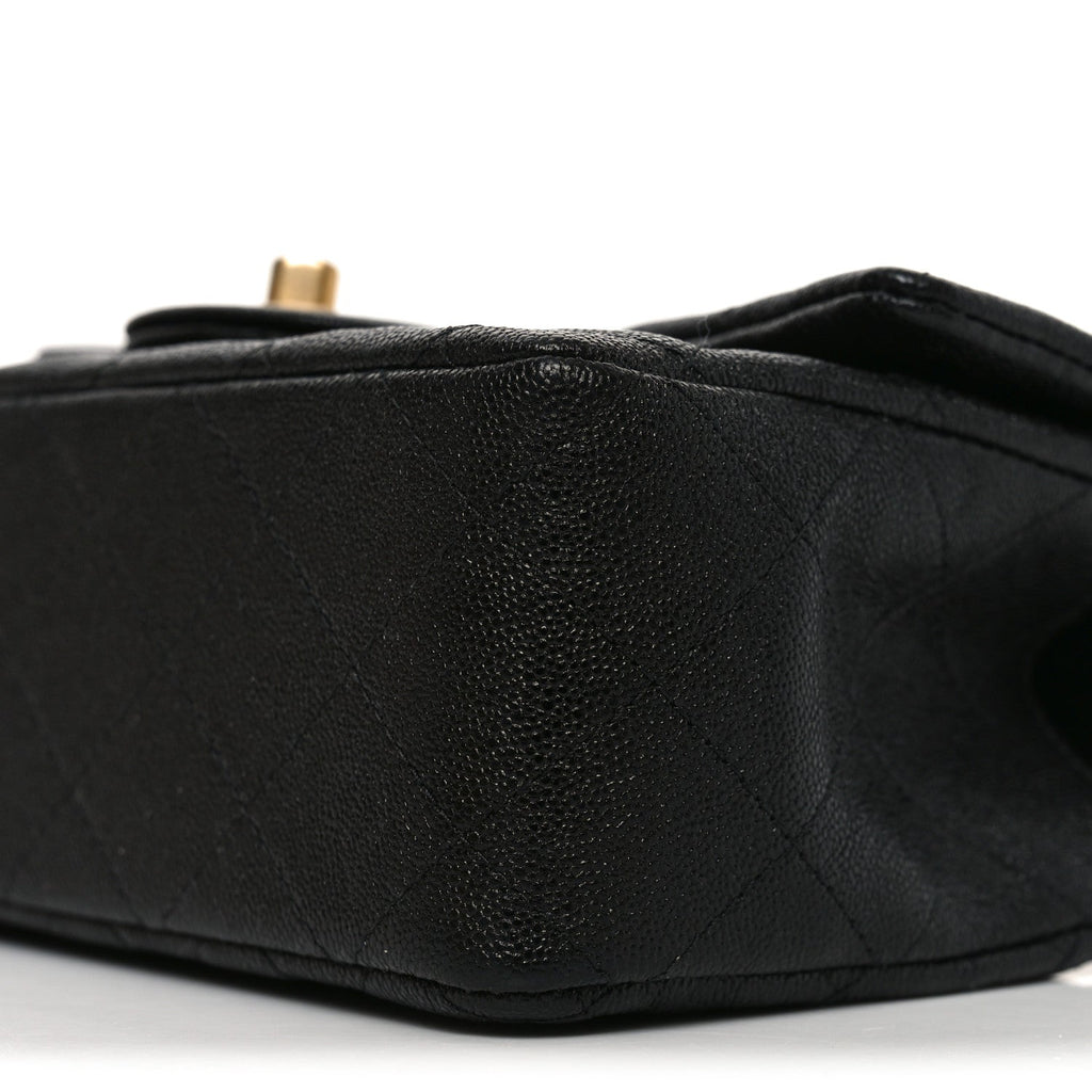 Caviar Quilted Mini Top Handle Rectangular Flap Black