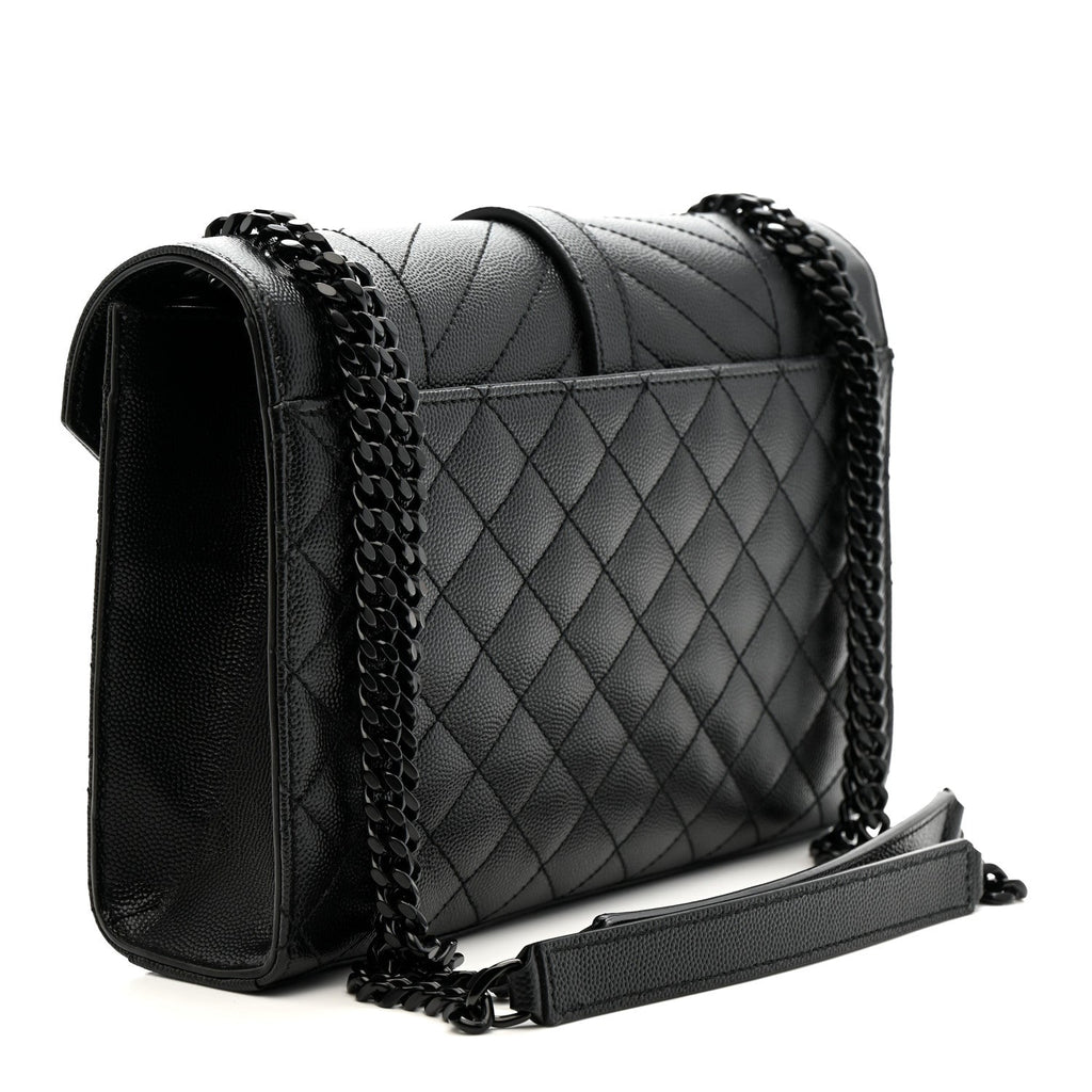 Grain De Poudre Textured Mixed Matelasse Triquilt Medium Monogram Monochrome Satchel Black
