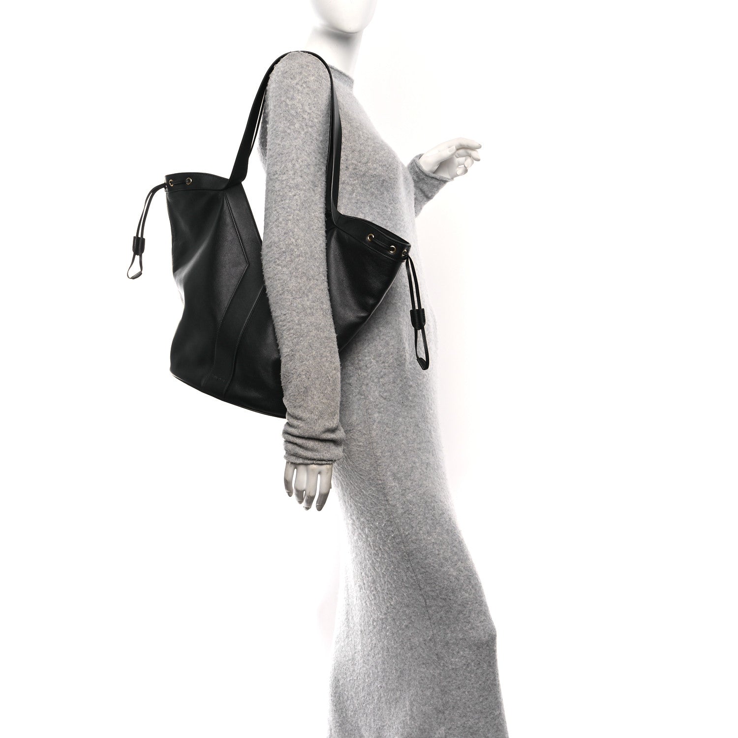 Santorini Lux Calfskin Y Drawstring Tote Black