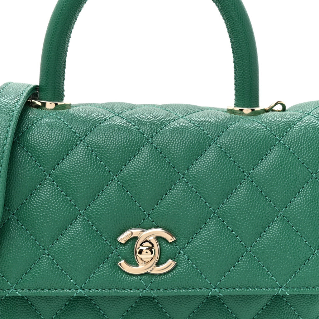 Caviar Quilted Mini Coco Handle Flap Green