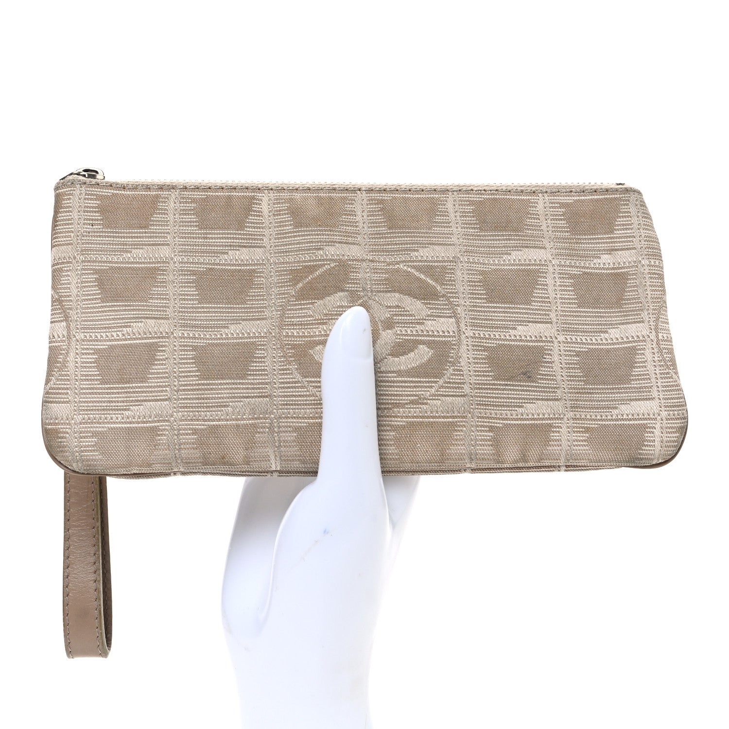 Nylon Travel Ligne Zip Wristlet Beige