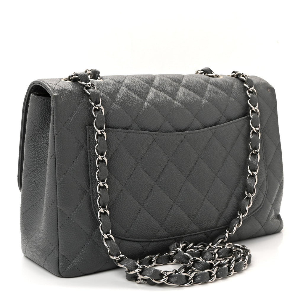 Caviar Quilted Jumbo Single Flap Grey