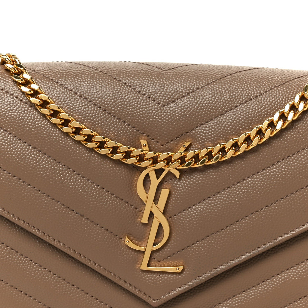 Grain De Poudre Matelasse Chevron Monogram Chain Wallet Dark Beige