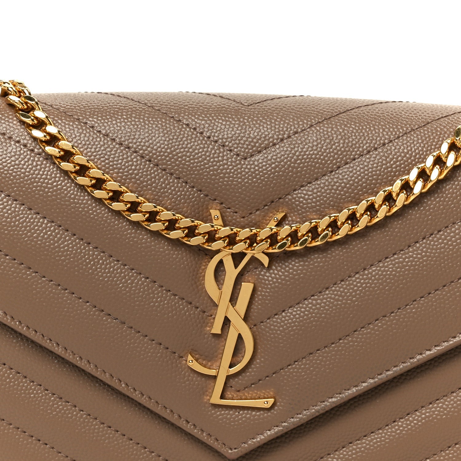 Grain De Poudre Matelasse Chevron Monogram Chain Wallet Dark Beige