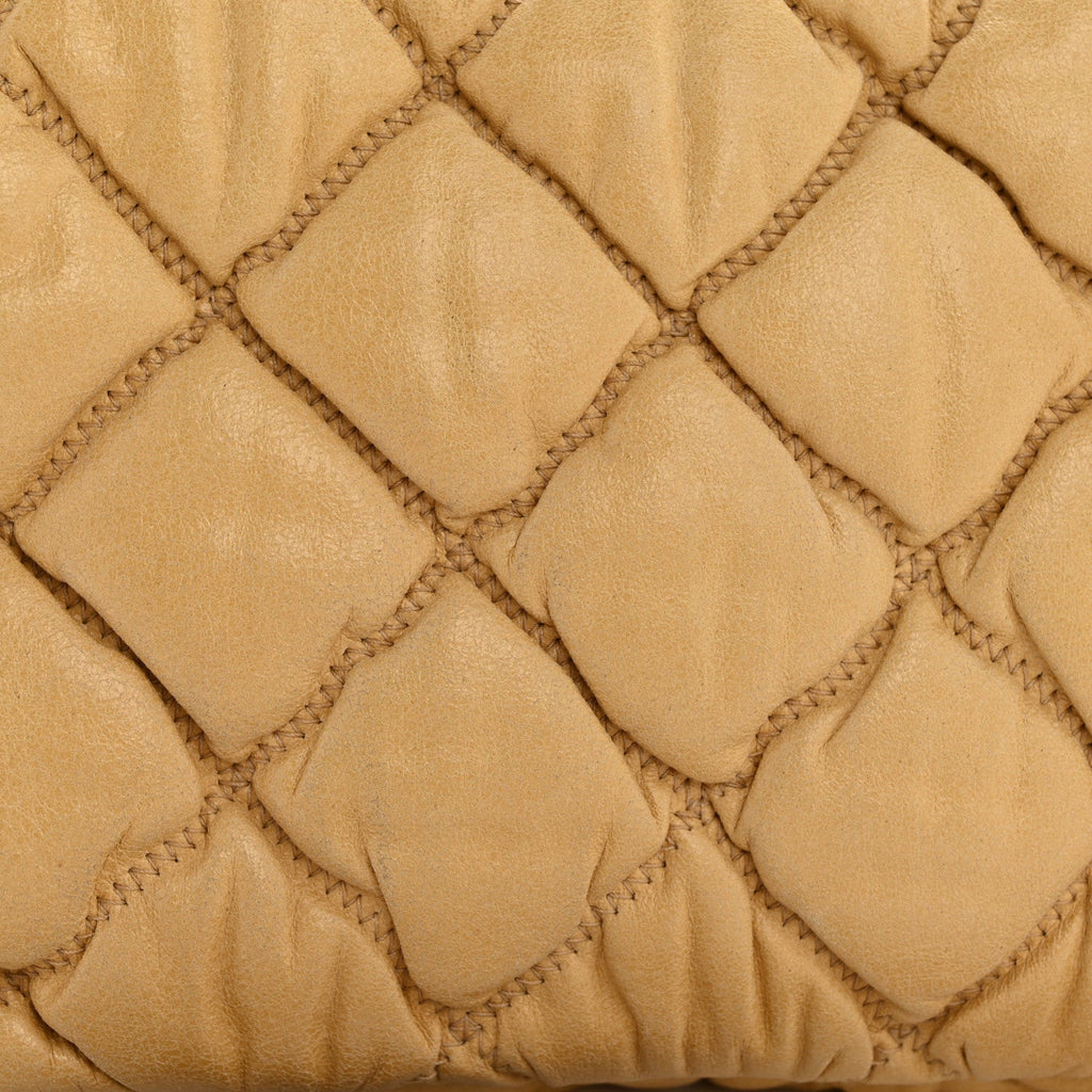 Calfskin Quilted Medium Bubble Quilt Flap Bag Beige