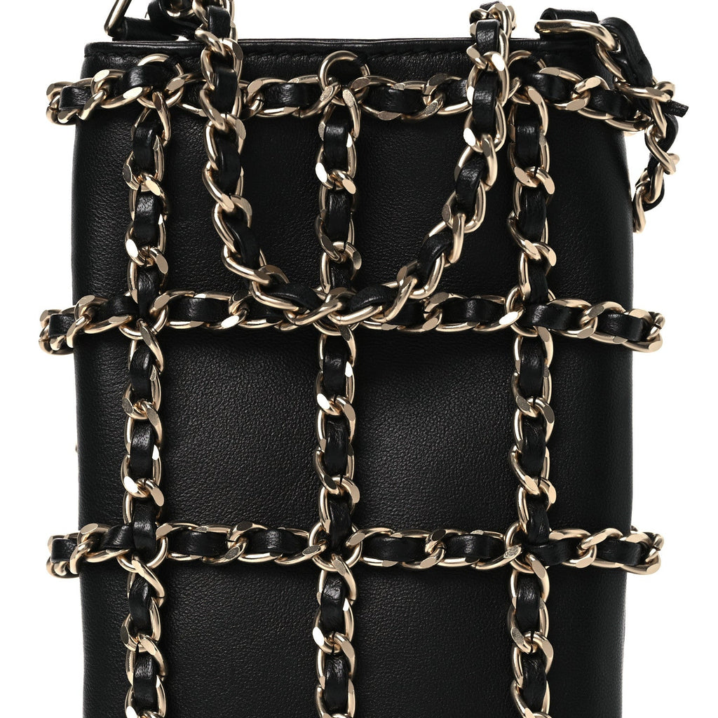 Lambskin Tech Me Out Clutch With Chain Black