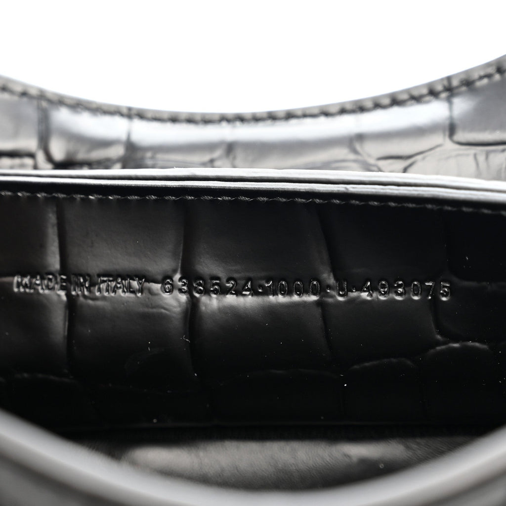 Semi Shiny Calfskin Crocodile Embossed Neo Classic Black Hardware Mini City Black