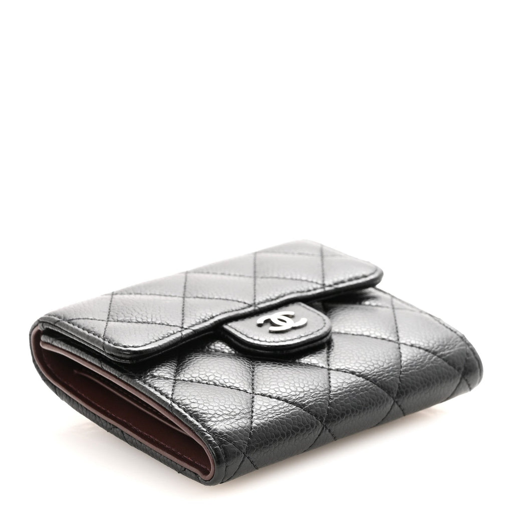 Caviar Quilted Compact Flap Wallet Black