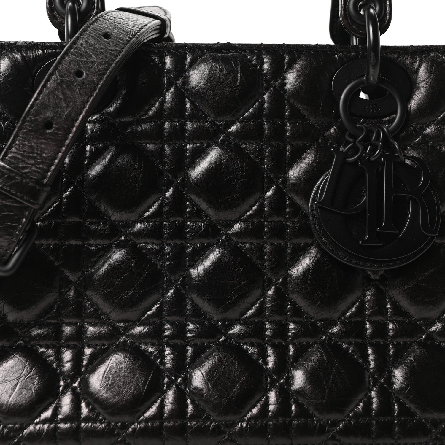 Crinkled Calfskin Cannage Medium Lady Dior Black