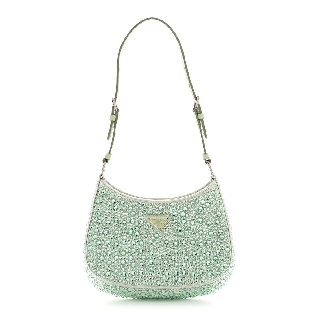 Satin Crystal Cleo Adjustable Strap Shoulder Bag Acqua