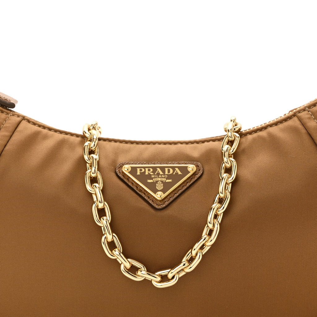 Re-Nylon Saffiano Demi-lune Shoulder Bag Brown